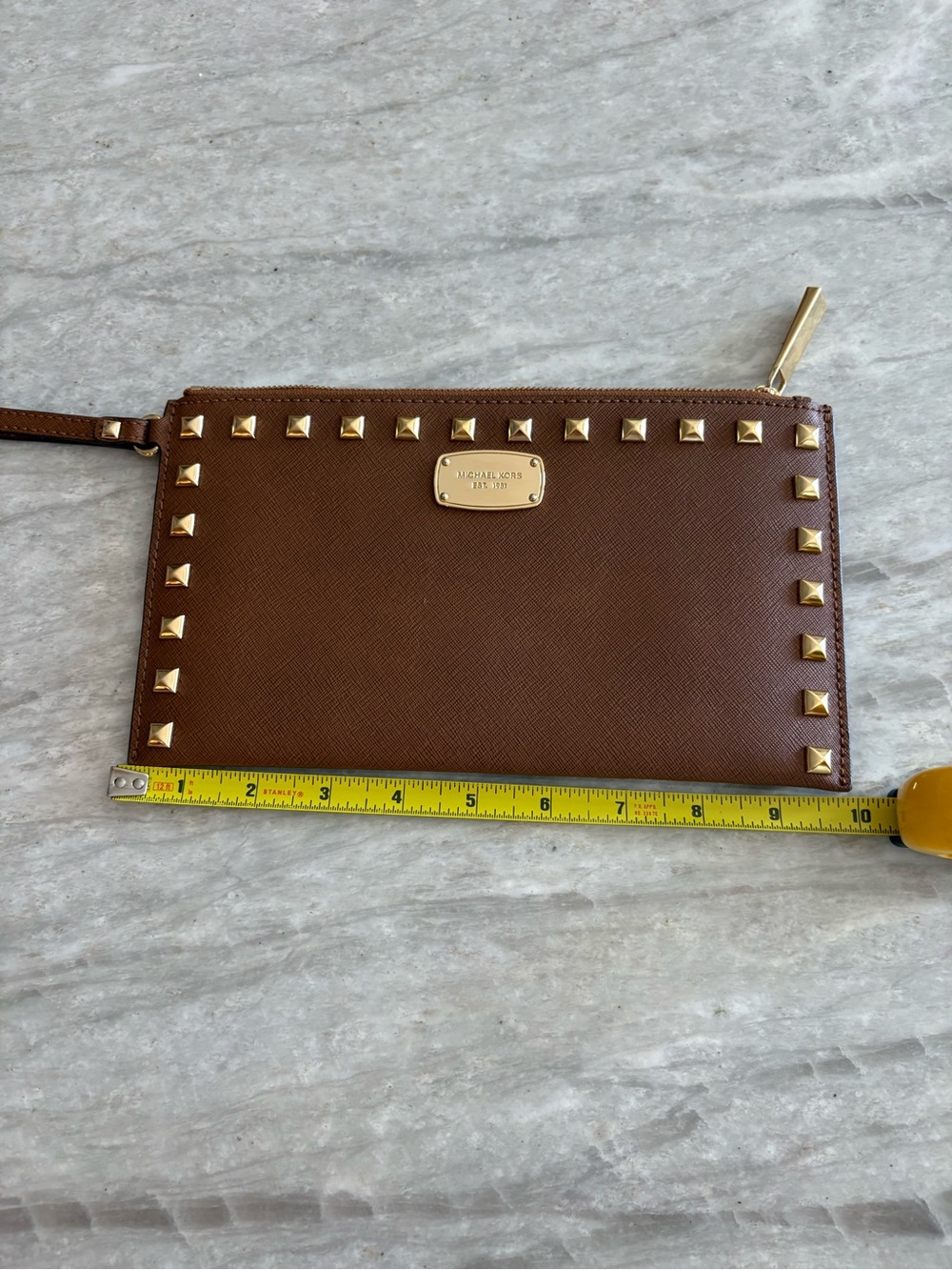 Michael Kors Brown Saffiano Leather Clutch with Gold Hardware - Picture 6 of 6